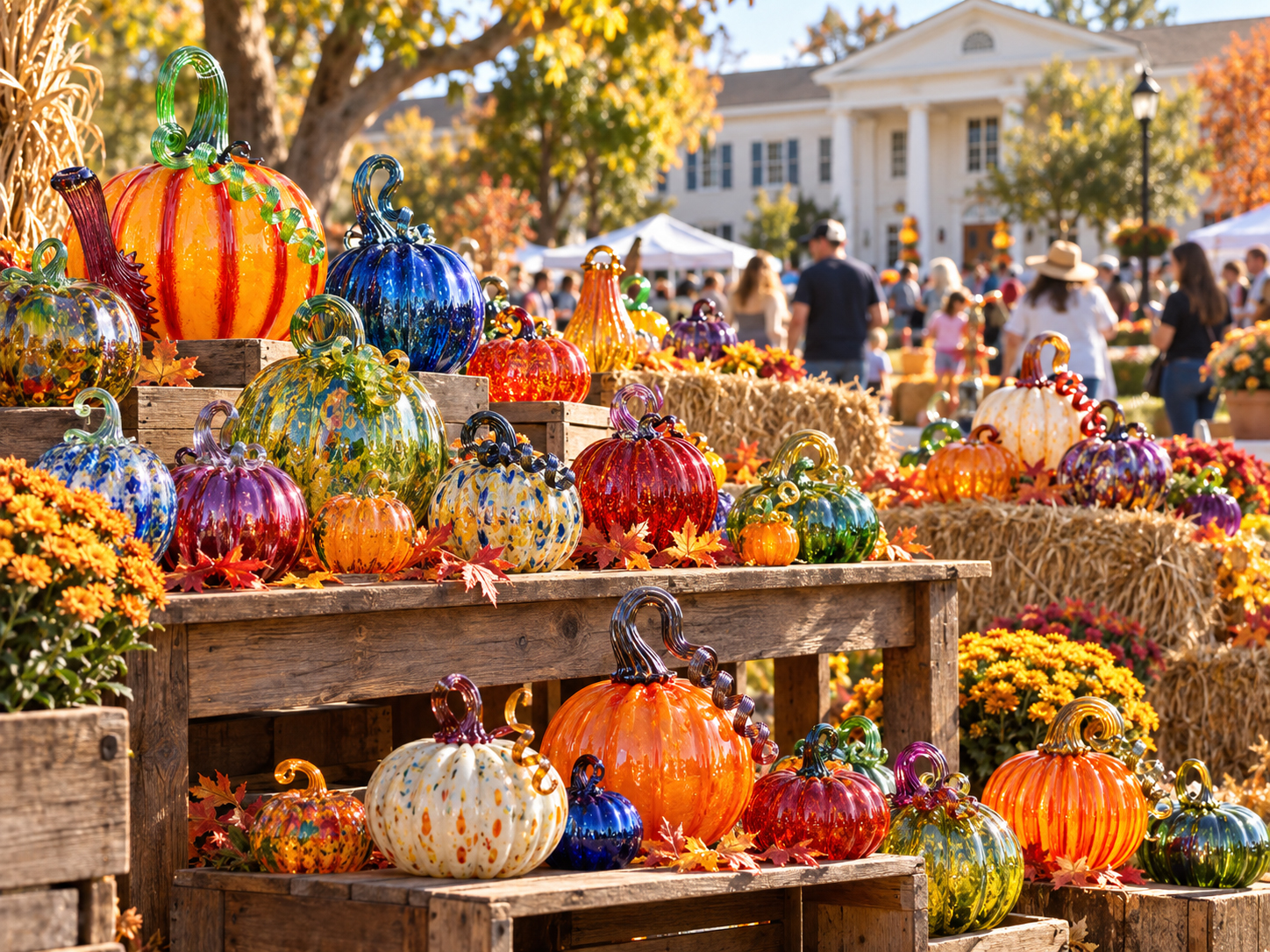 Thousands of glass pumpkins on the lawn of Los Gatos High School